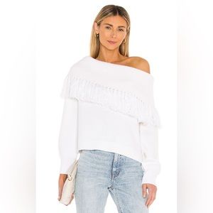 Alice + Olivia Bardot Fringe Off the Shoulder Pullover